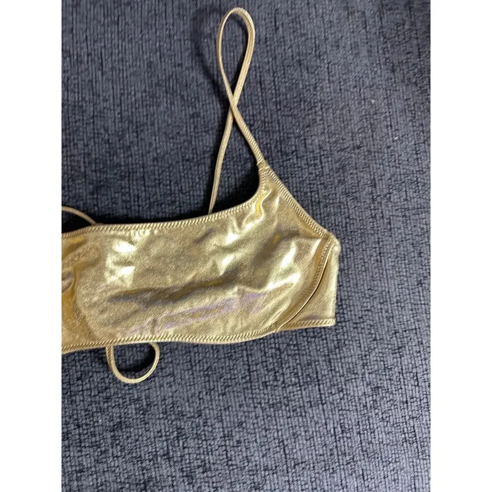 SKIMS Metallic Swim Micro Scoop Bikini Top Gold size M NWT